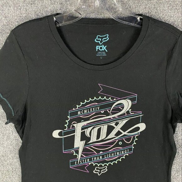 Fox Top Women's Large Black Short‎ Sleeve Casual Graphic Adults Shirt L - Picture 5 of 7